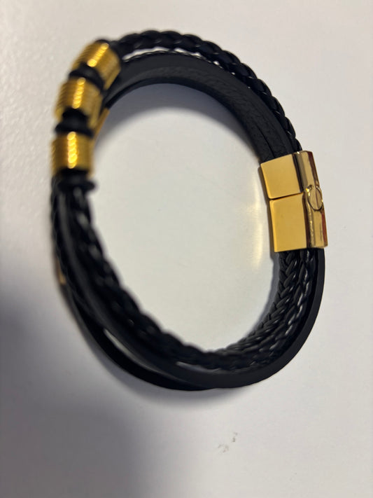 Pulsera de cuerda negra y dorada para hombre | Cuero vegano | Estilo bohemio | House Of Jax
