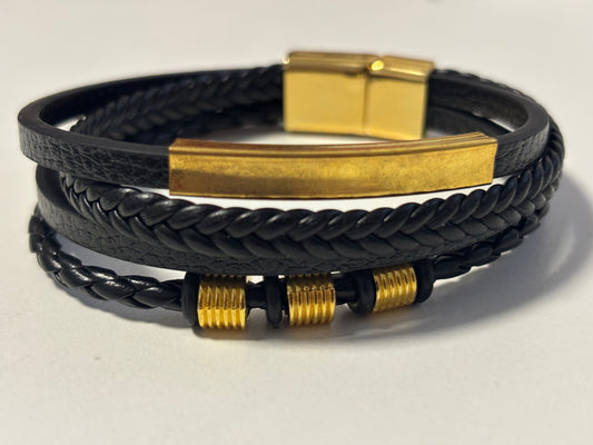 Pulsera de cuerda negra y dorada para hombre | Cuero vegano | Estilo bohemio | House Of Jax