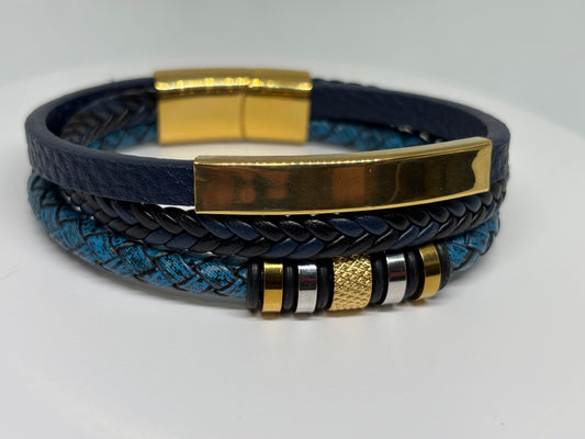 Pulsera de cuerda de cuero sintético negro, azul y dorado para hombre | Boho | Bohemio | Elegante | Elegante | Moderno | House Of Jax