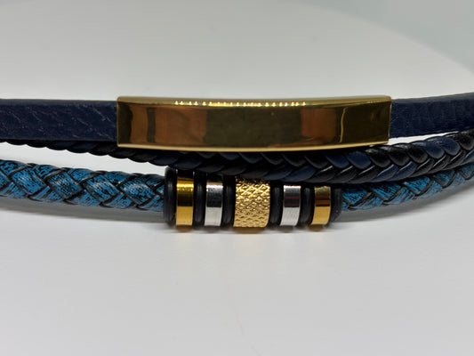 Pulsera de cuerda de cuero sintético negro, azul y dorado para hombre | Boho | Bohemio | Elegante | Elegante | Moderno | House Of Jax