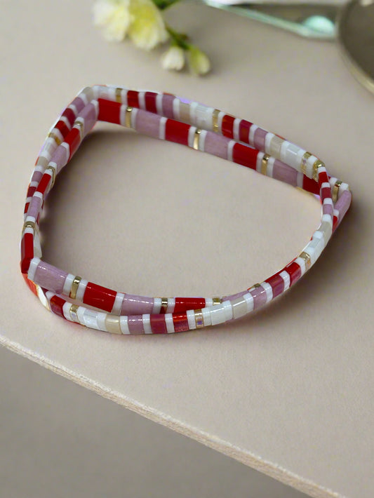 Miyuki Tila Bead Stretch Bracelets | Pink & White Boho Chic | Flat Pearl Bohemian | Gift For Her || House Of Jax | price is both