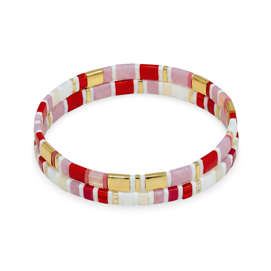 Miyuki Tila Bead Stretch Bracelets | Pink & White Boho Chic | Flat Pearl Bohemian | Gift For Her || House Of Jax | price is both